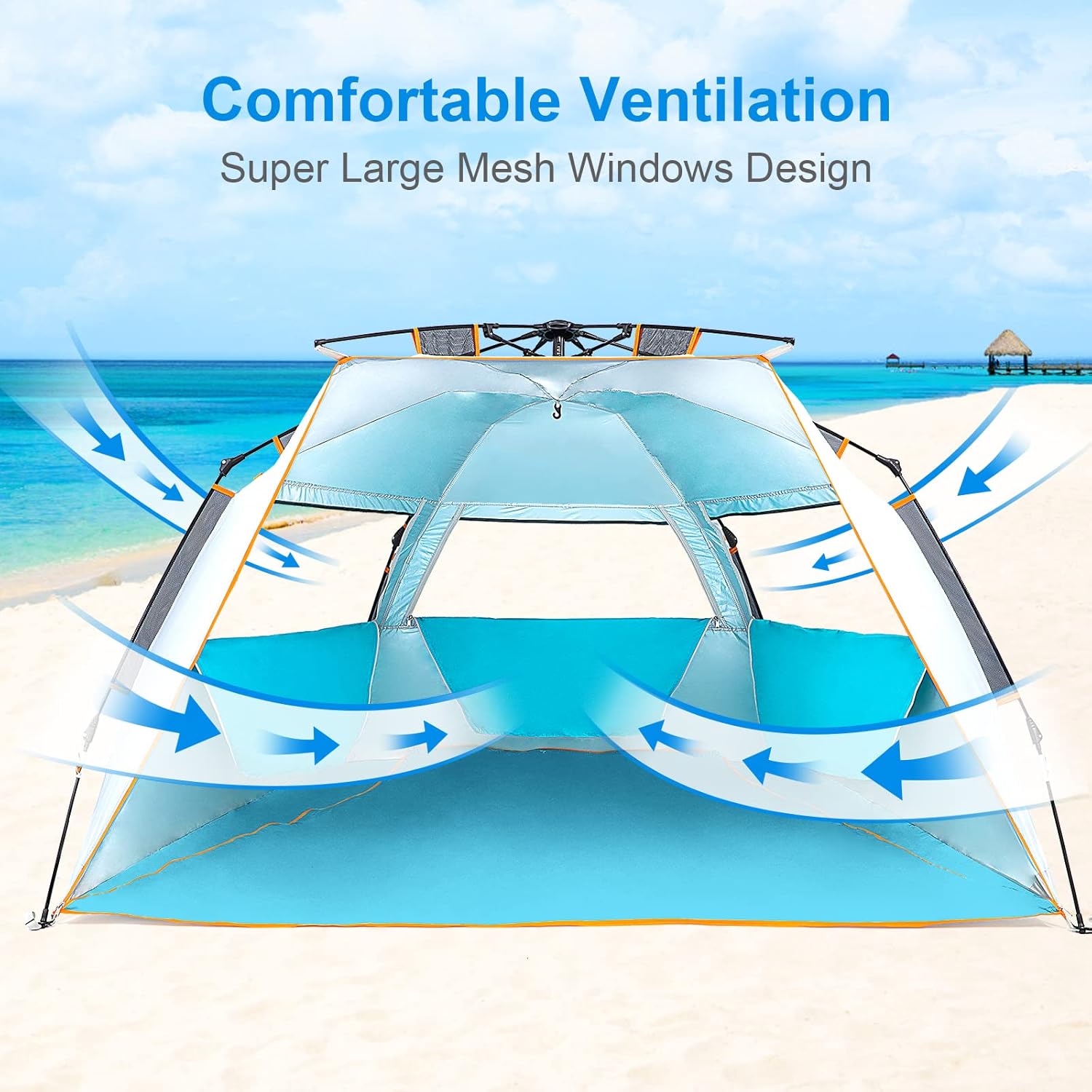 3-4 Person Beach Tent with UPF 50+ Sun Protection