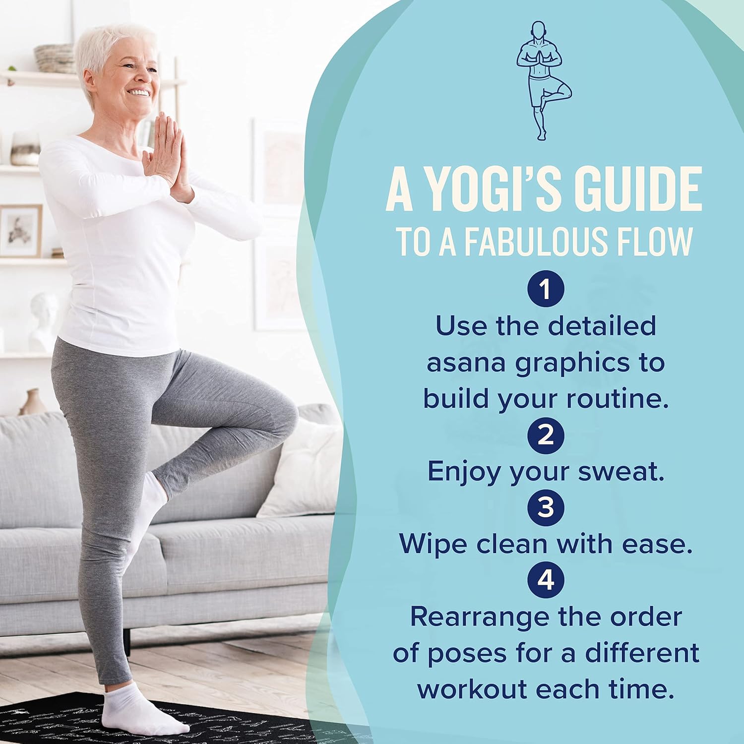 Non-Slip Yoga Mat with 70 Printed Poses – 68"