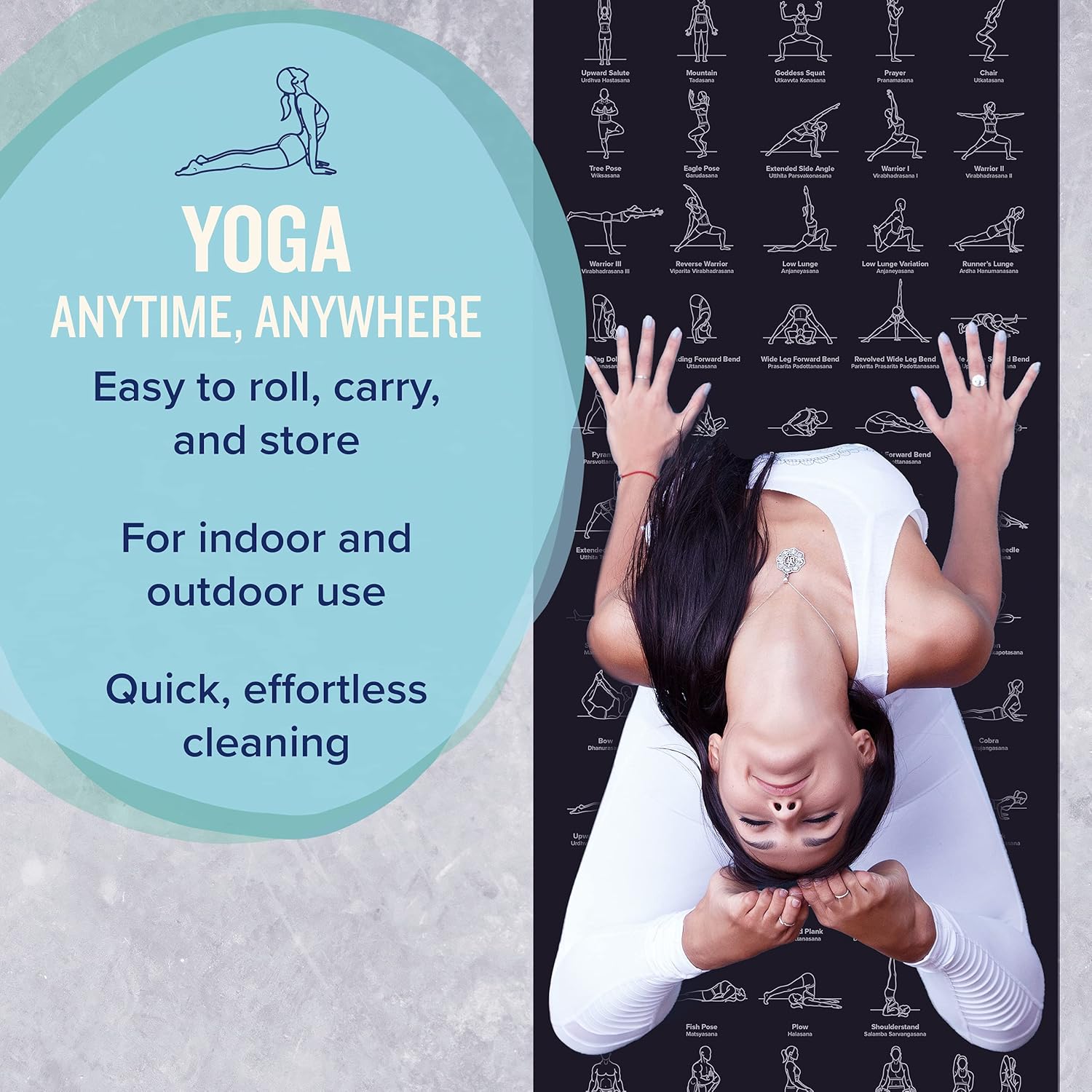 Non-Slip Yoga Mat with 70 Printed Poses – 68"