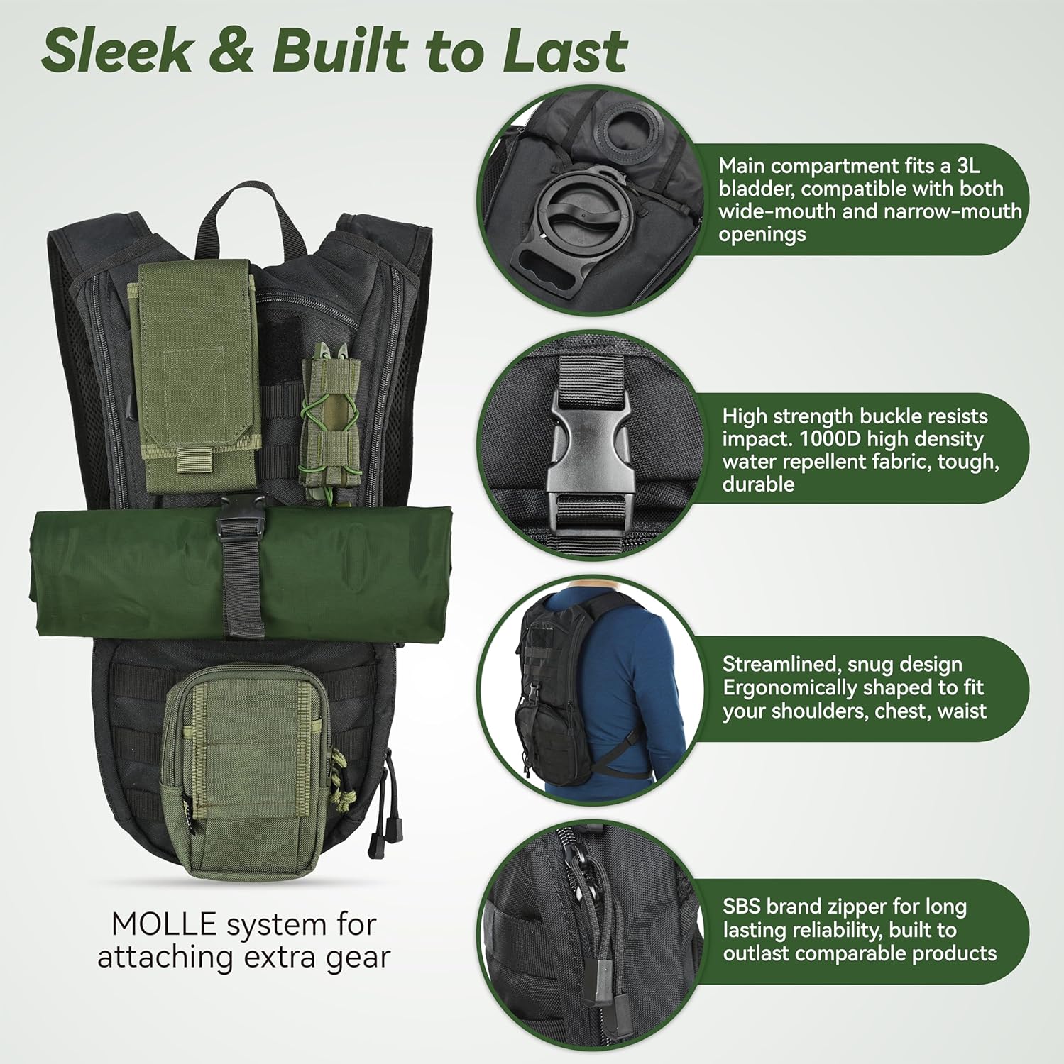 3L Tactical Hydration Pack Backpack with Water Bladder