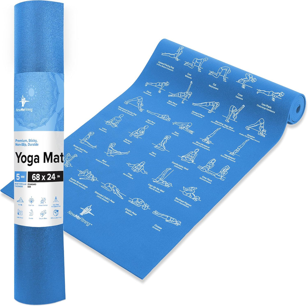 Non-Slip Yoga Mat with 70 Printed Poses – 68"