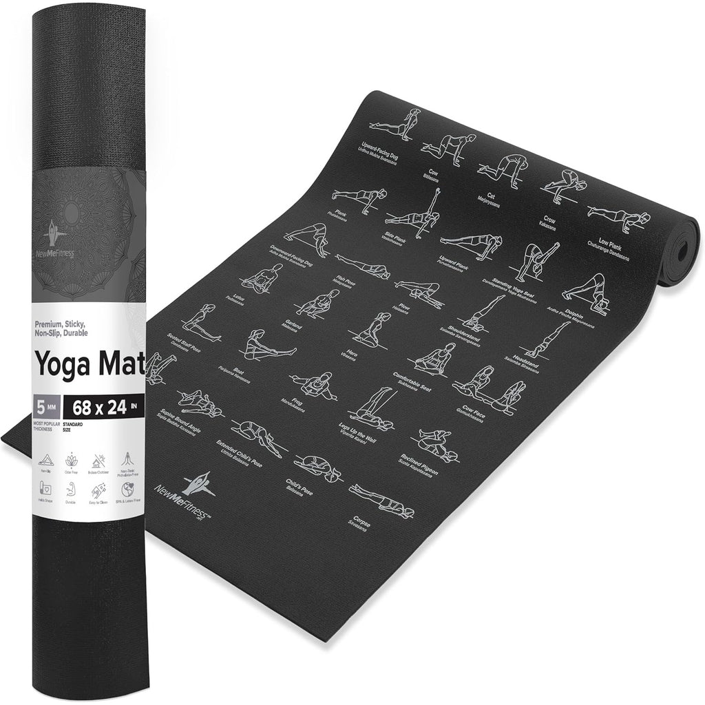 Non-Slip Yoga Mat with 70 Printed Poses – 68"